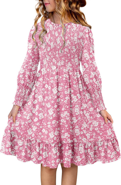 Yoklass Girls' Smocked Puff Sleeve Dress