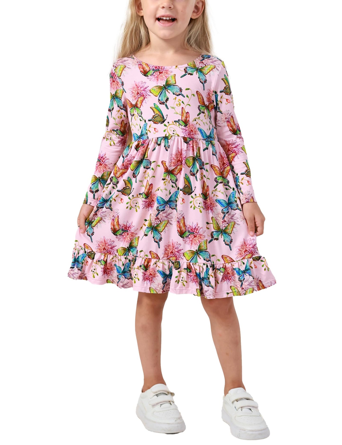 Bamboo Viscose Girls' Long Sleeve Twirl Dress