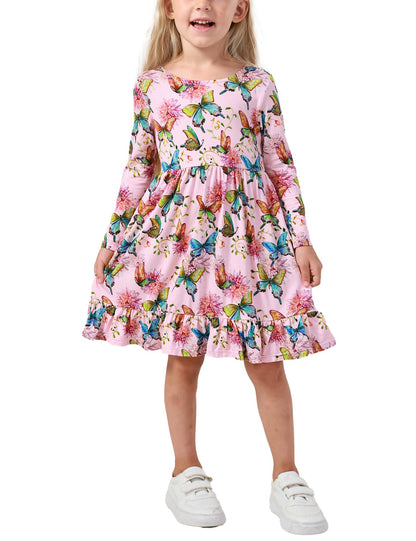 Bamboo Viscose Girls' Long Sleeve Twirl Dress