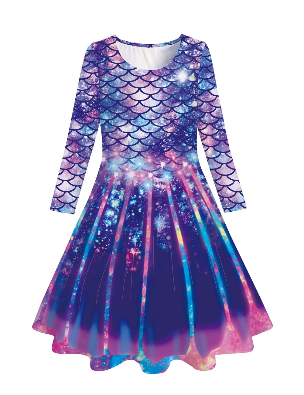 Funnycokid Girls' Butterfly & Mermaid Long Sleeve Dress