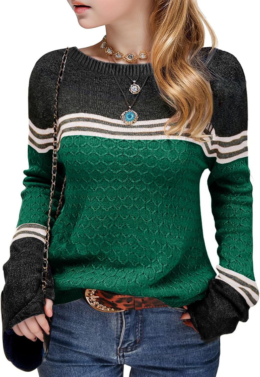 Girls' Color Block Striped Sweater