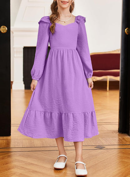 blibean Tween Girls' Embroidered Tie-Back Dress