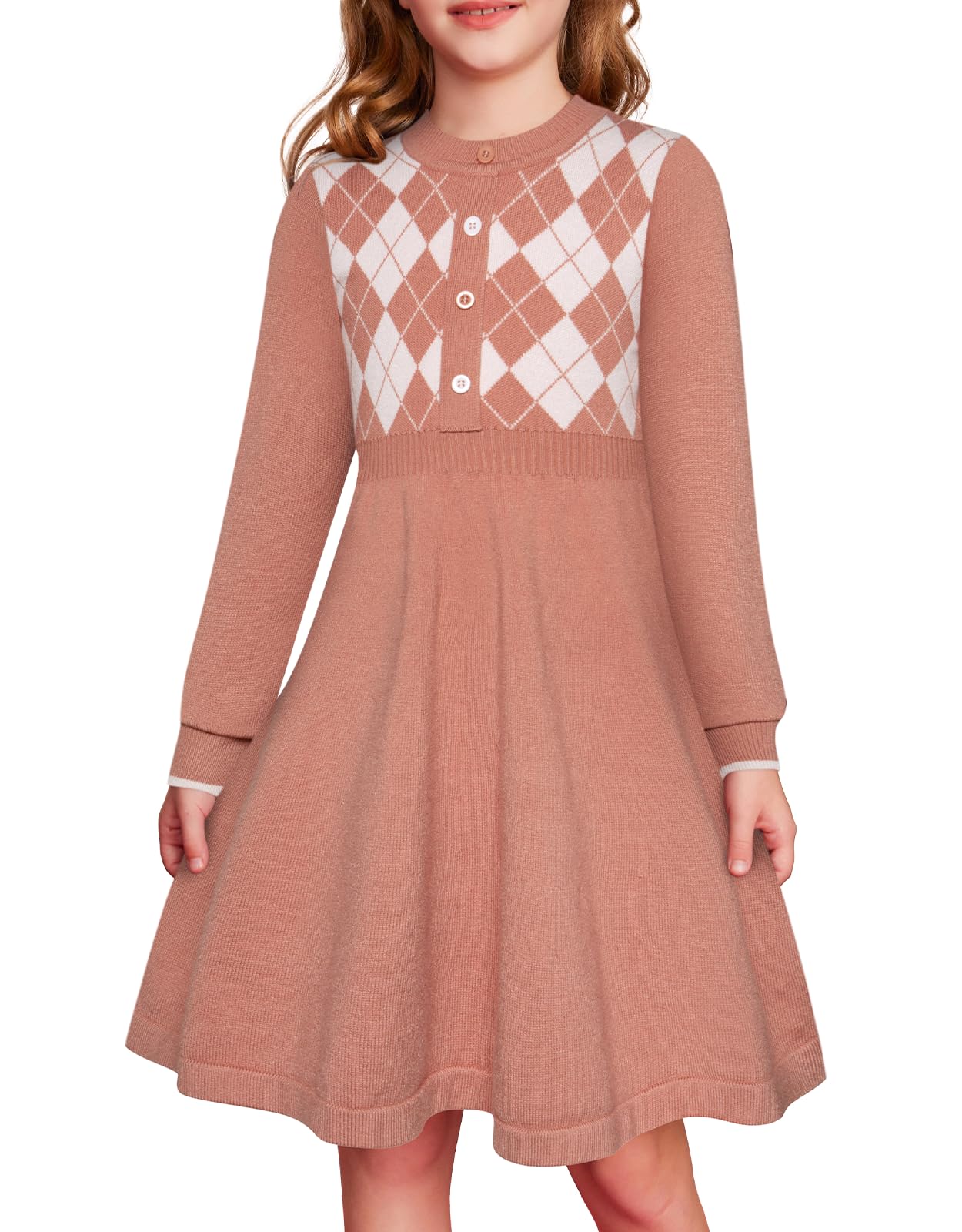 GRACE KARIN Girls' Argyle Knit Sweater Dress
