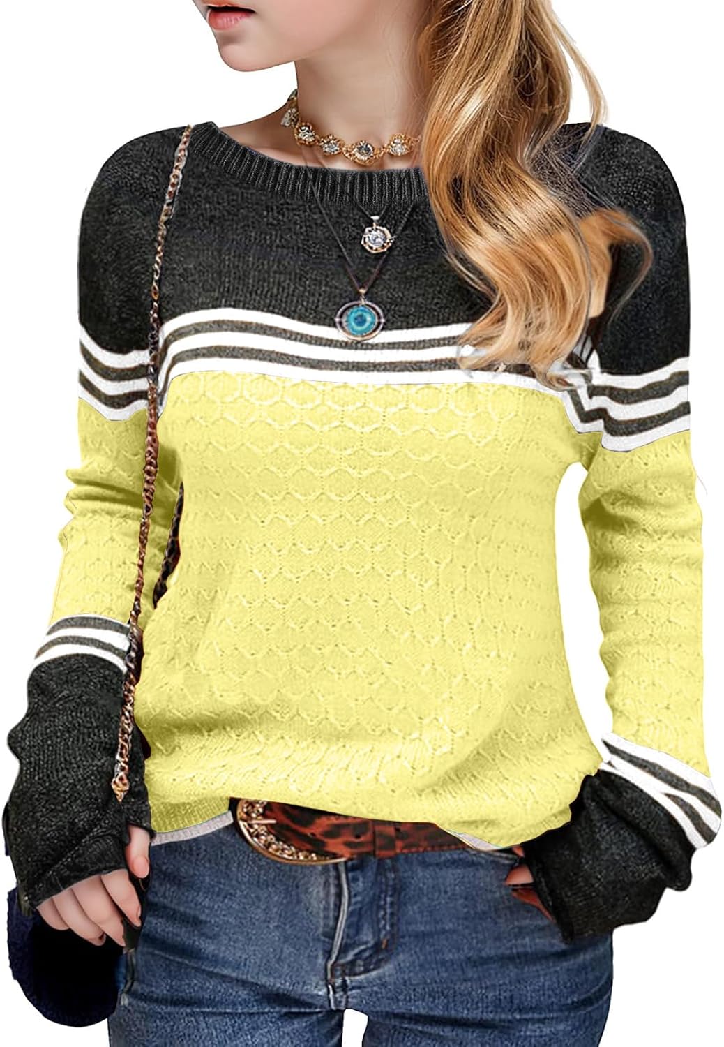 Girls' Color Block Striped Sweater