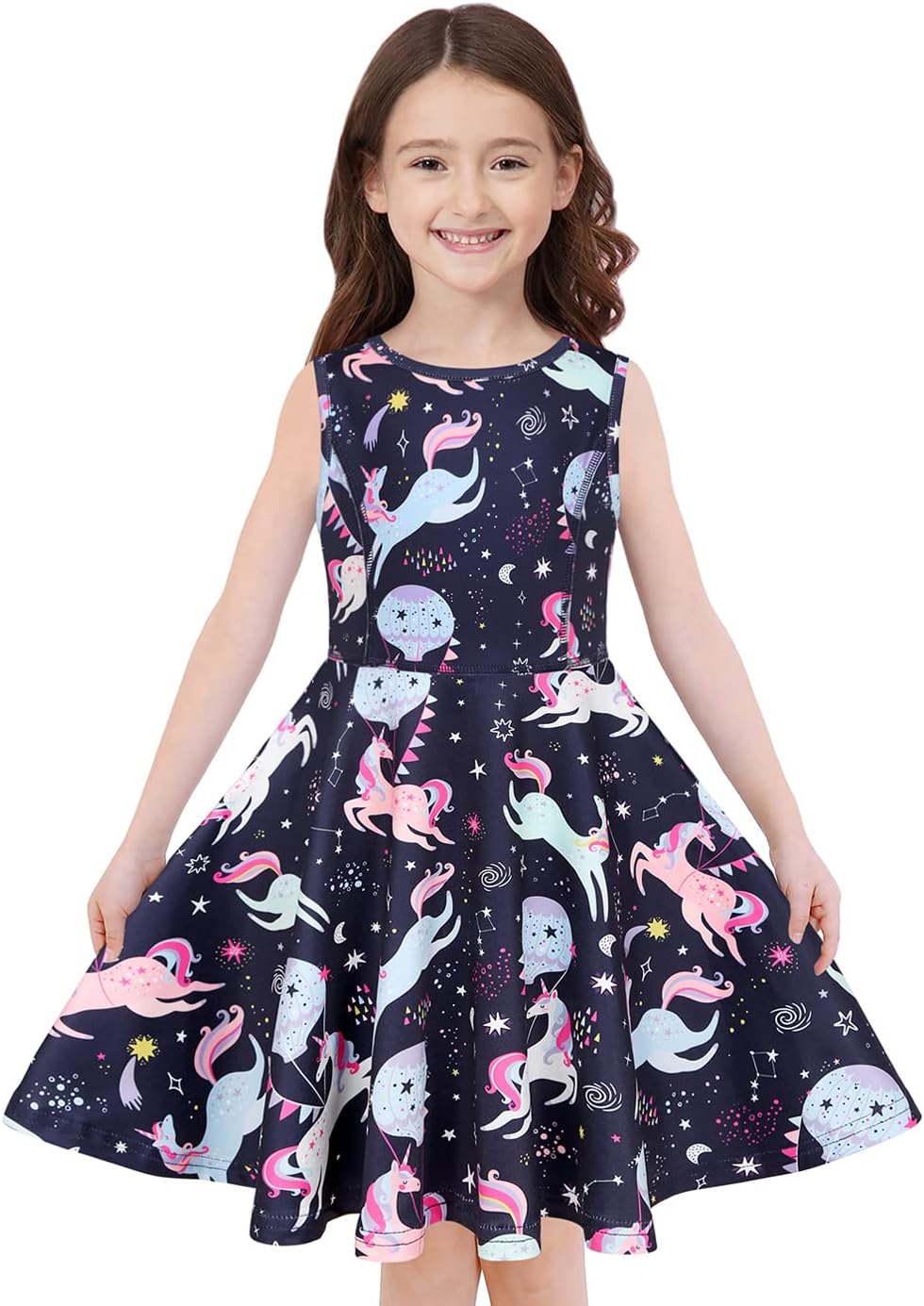 Quedoris Girls' Unicorn Print Twirly Dress