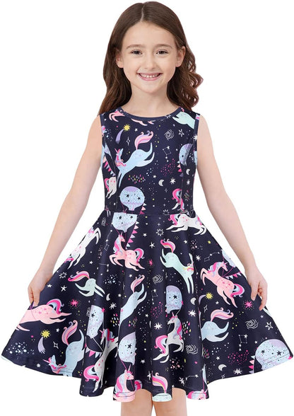 Quedoris Girls' Unicorn Print Twirly Dress