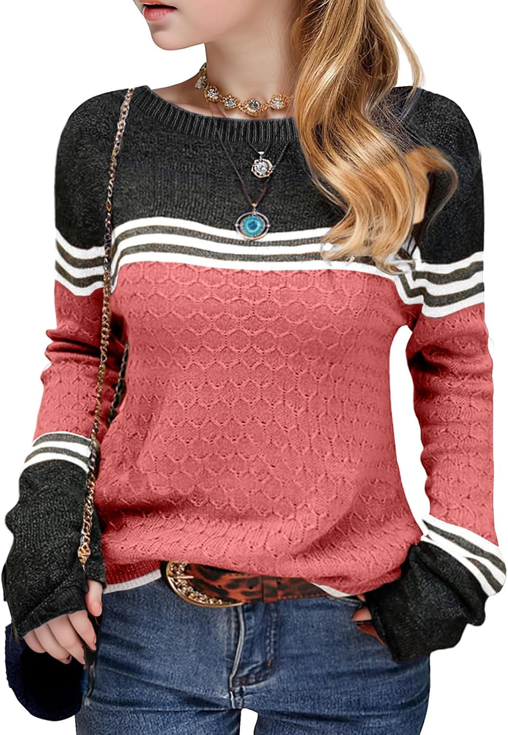 Girls' Color Block Striped Sweater