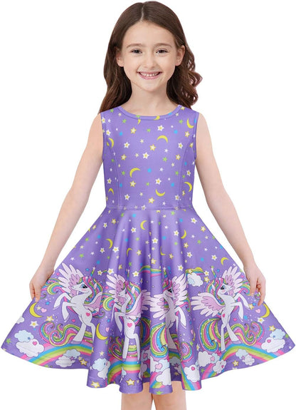 Quedoris Girls' Unicorn Print Twirly Dress