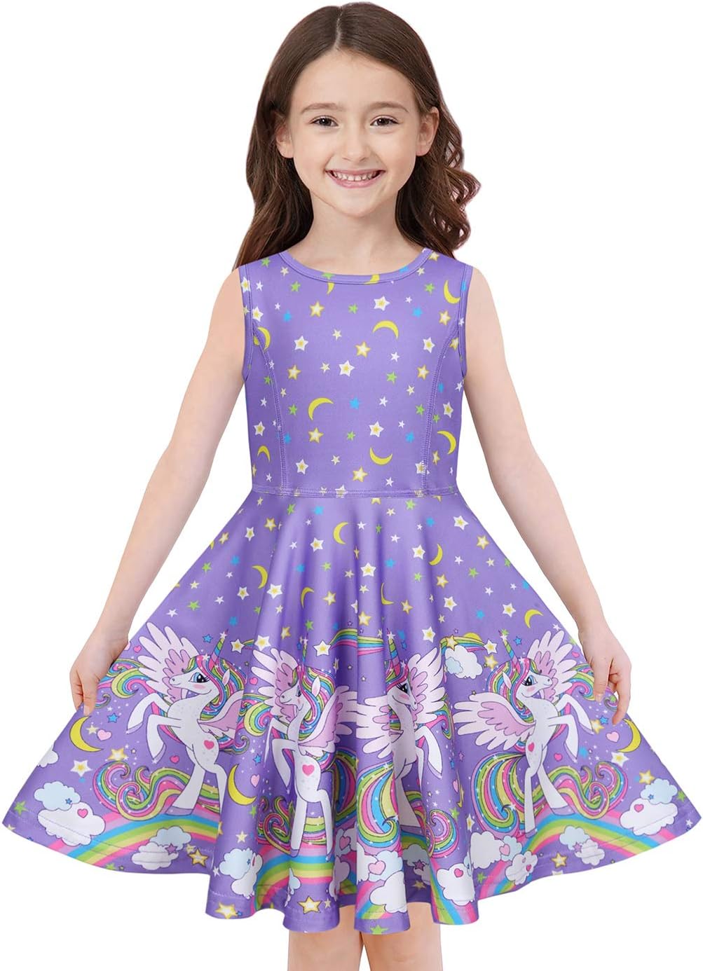 Quedoris Girls' Unicorn Print Twirly Dress