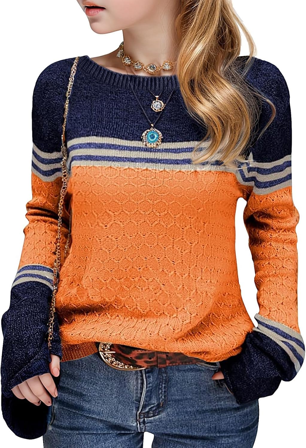 Girls' Color Block Striped Sweater