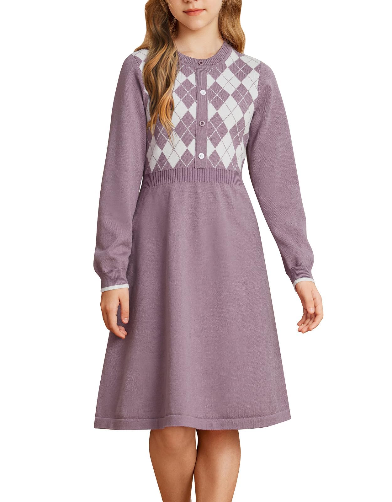 GRACE KARIN Girls' Argyle Knit Sweater Dress