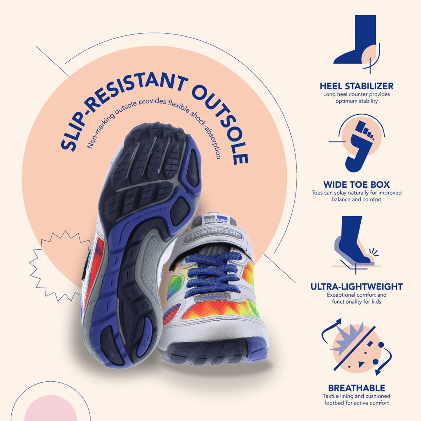 TSUKIHOSHI MAKO Kids' Strap Sneakers with Wide Toe Box