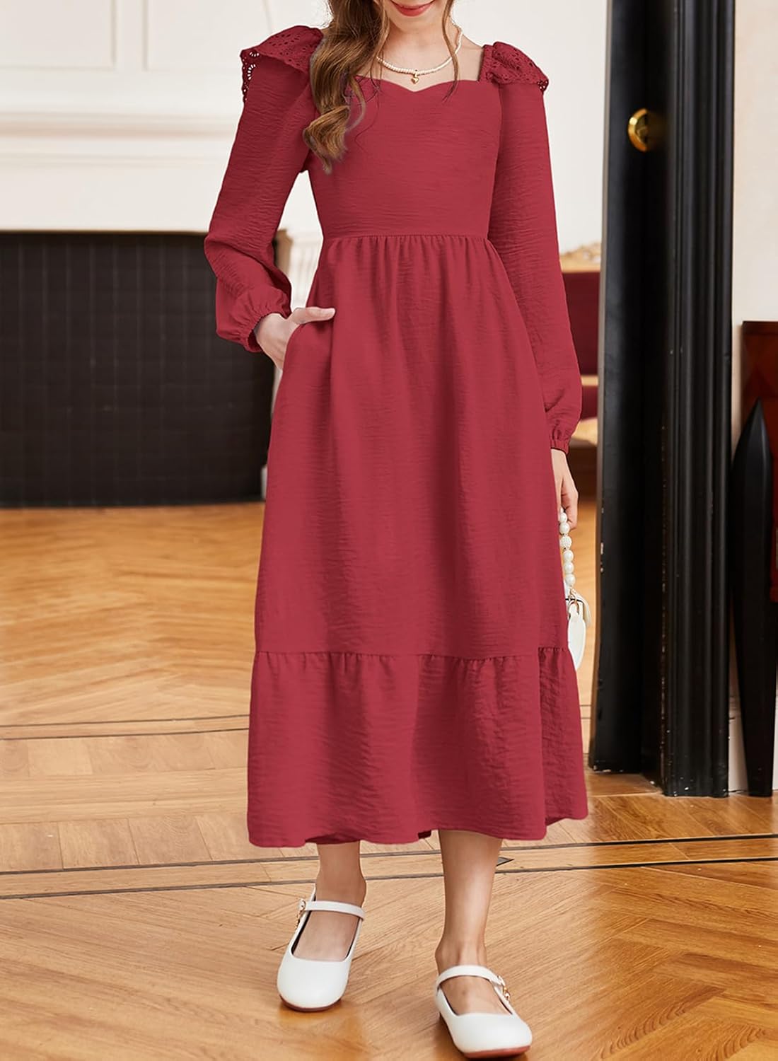 blibean Tween Girls' Embroidered Tie-Back Dress