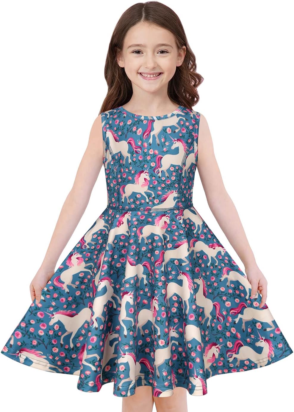 Quedoris Girls' Unicorn Print Twirly Dress