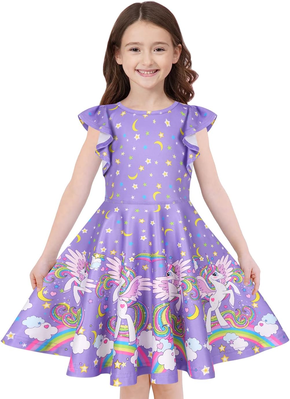 Quedoris Girls' Unicorn Print Twirly Dress