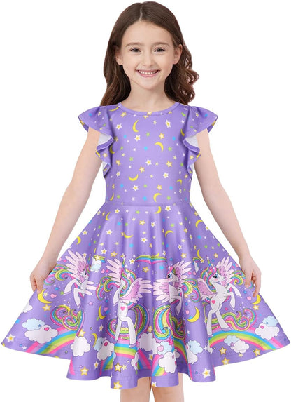 Quedoris Girls' Unicorn Print Twirly Dress