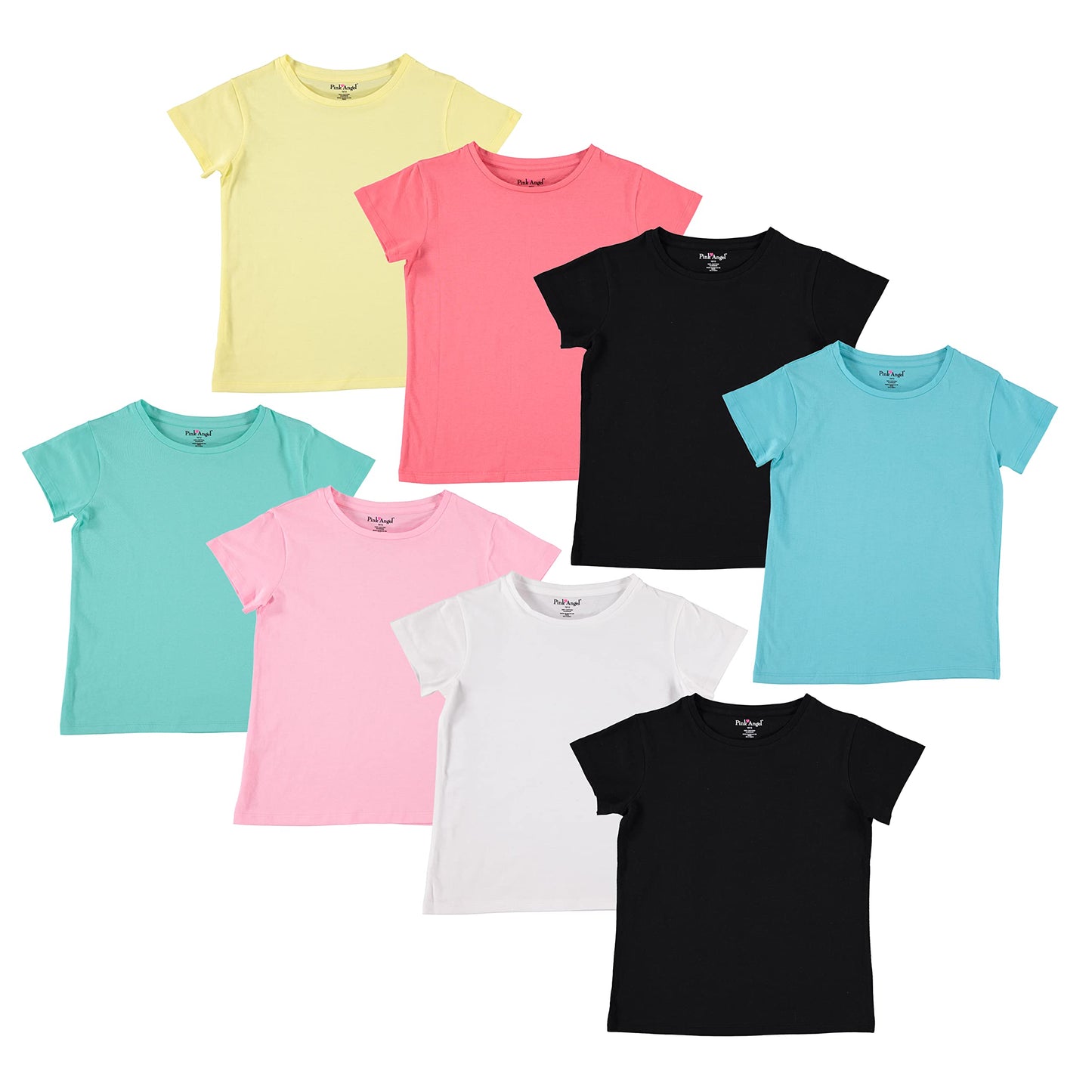 Pink Angel Girls' 8-Pack Cotton T-Shirts