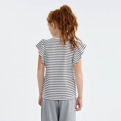 Girls' Striped Ruffle Sleeve T-Shirt