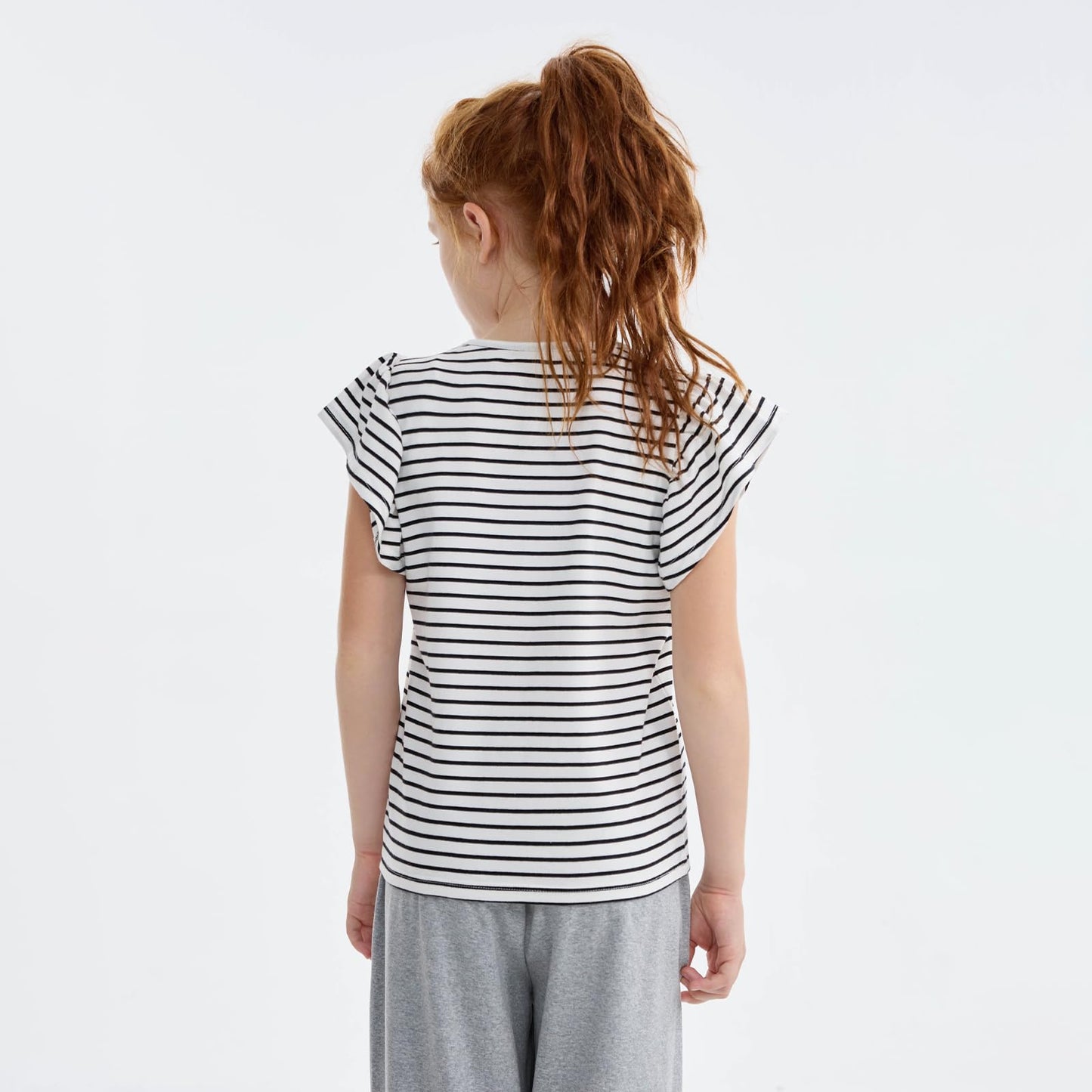 Girls' Striped Ruffle Sleeve T-Shirt