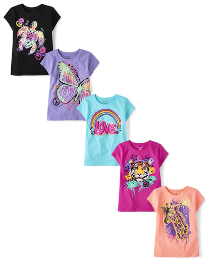 The Children's Place Girls' 5-Pack Graphic T-Shirts