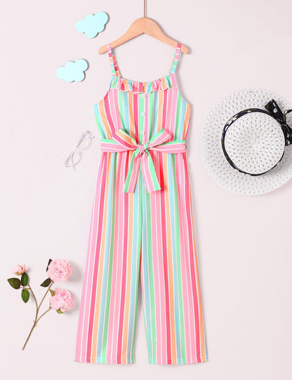 Crazyme Girls Striped Sleeveless Jumpsuit