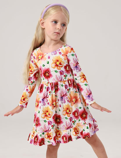 Bamboo Viscose Girls' Long Sleeve Twirl Dress