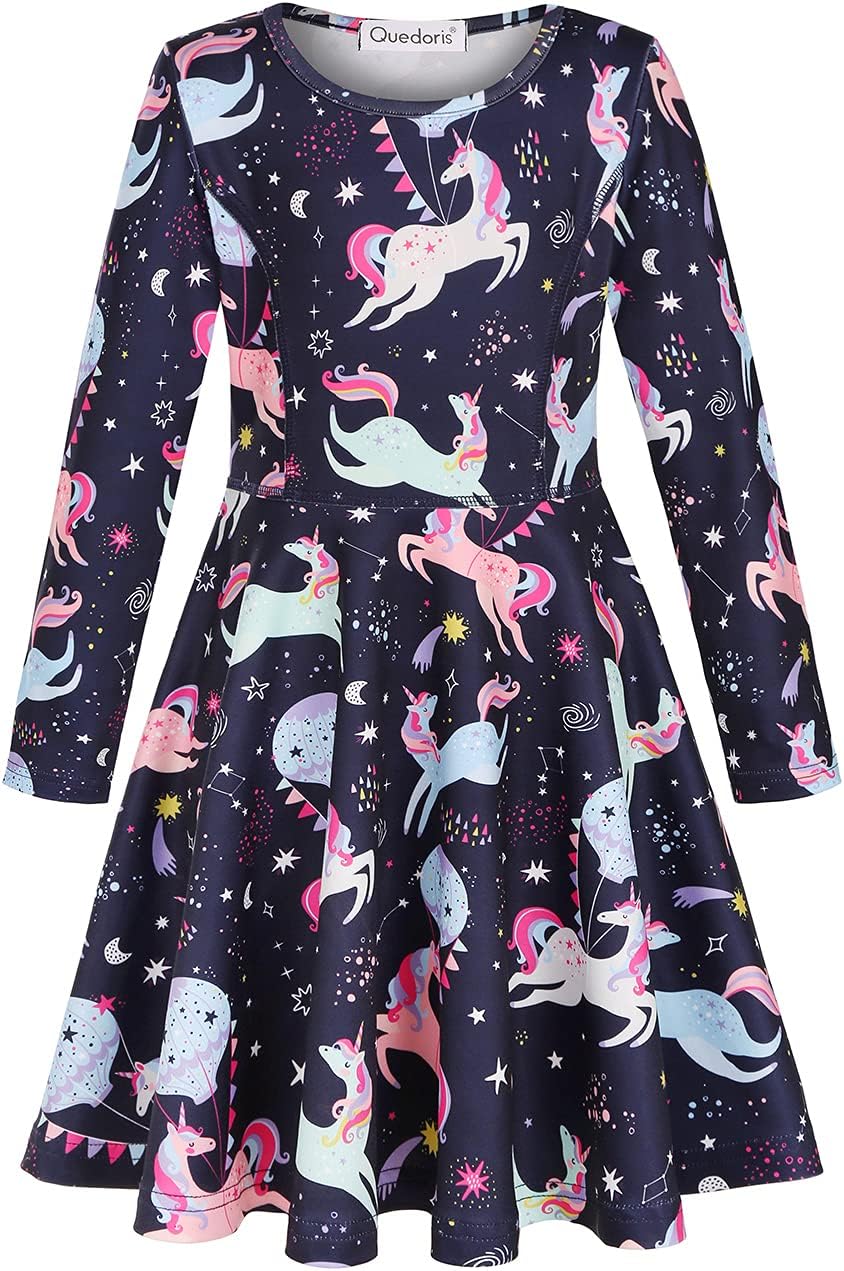 Quedoris Girls' Unicorn Print Twirly Dress