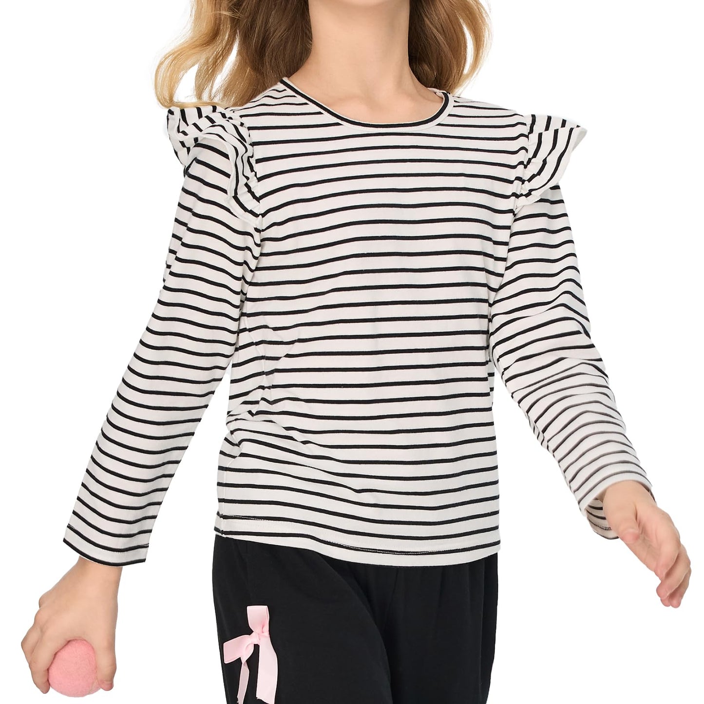 Girls' Striped Ruffle Sleeve T-Shirt