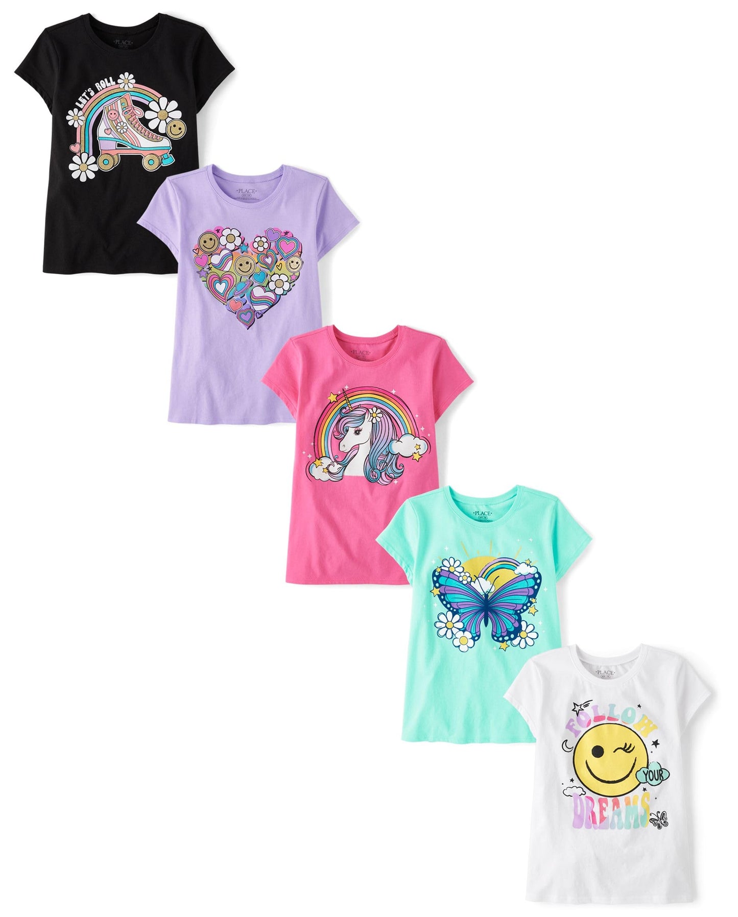 The Children's Place Girls' 5-Pack Graphic T-Shirts