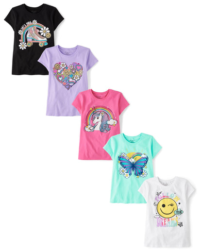 The Children's Place Girls' 5-Pack Graphic T-Shirts