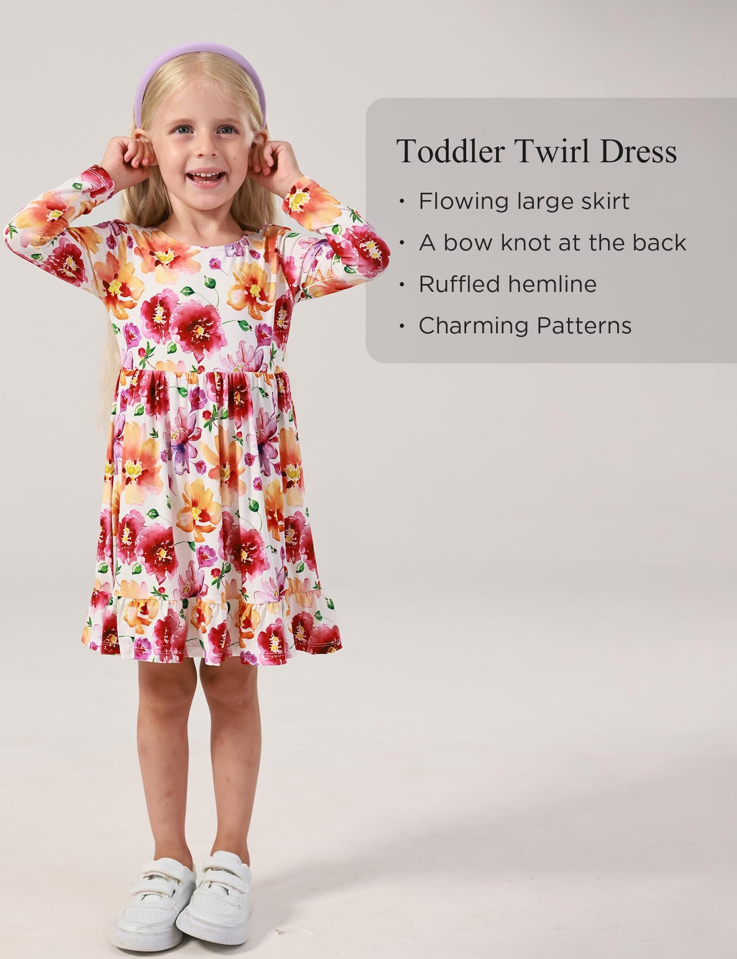 Bamboo Viscose Girls' Long Sleeve Twirl Dress