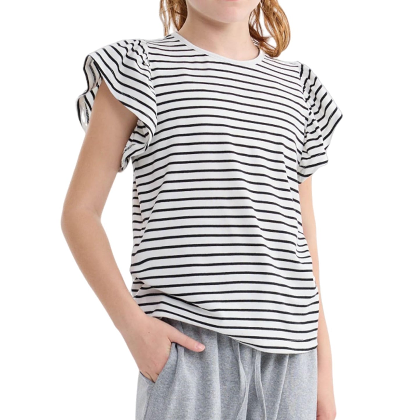 Girls' Striped Ruffle Sleeve T-Shirt