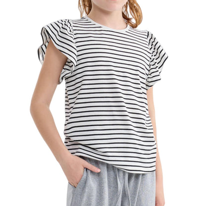Girls' Striped Ruffle Sleeve T-Shirt