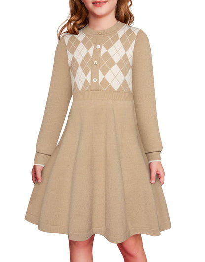GRACE KARIN Girls' Argyle Knit Sweater Dress