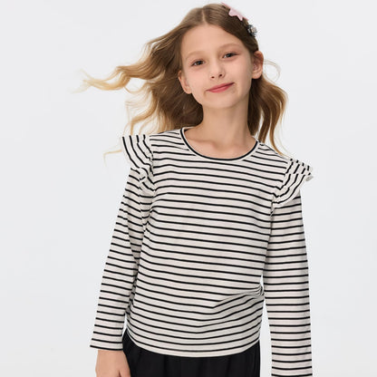 Girls' Striped Ruffle Sleeve T-Shirt