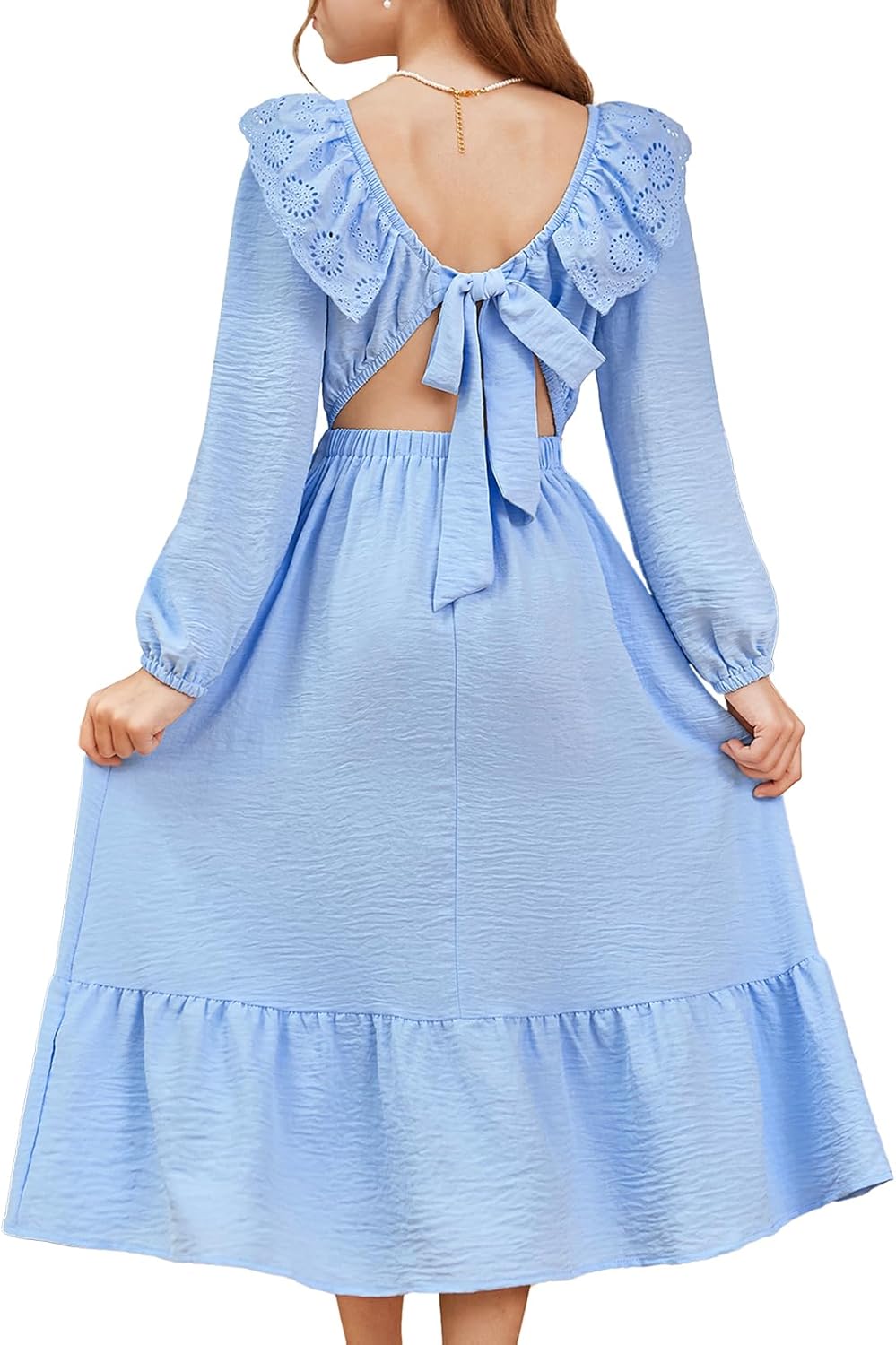 blibean Tween Girls' Embroidered Tie-Back Dress
