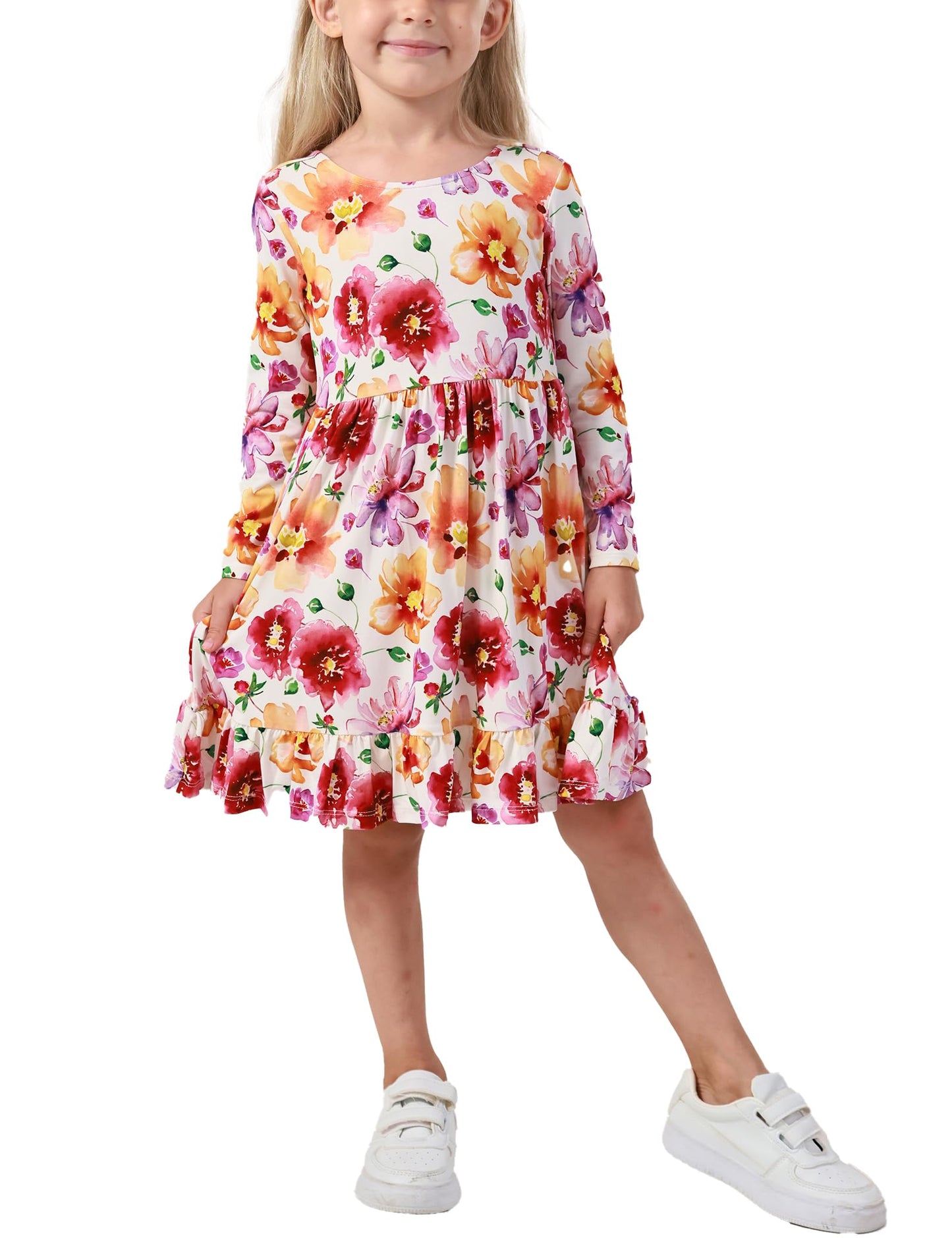 Bamboo Viscose Girls' Long Sleeve Twirl Dress