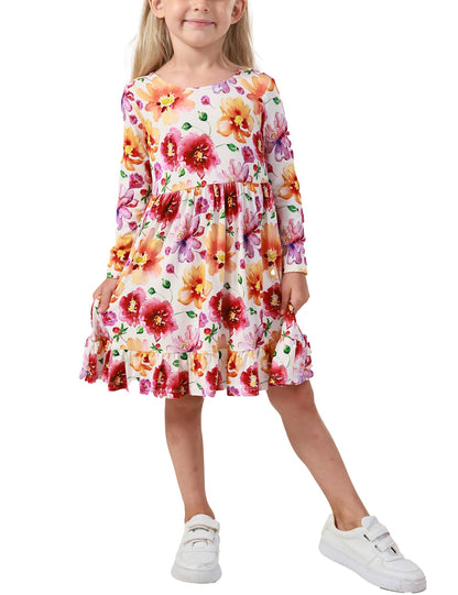 Bamboo Viscose Girls' Long Sleeve Twirl Dress