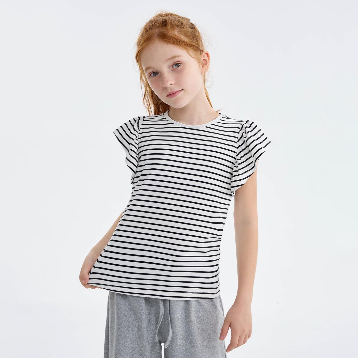 Girls' Striped Ruffle Sleeve T-Shirt