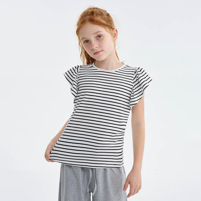 Girls' Striped Ruffle Sleeve T-Shirt