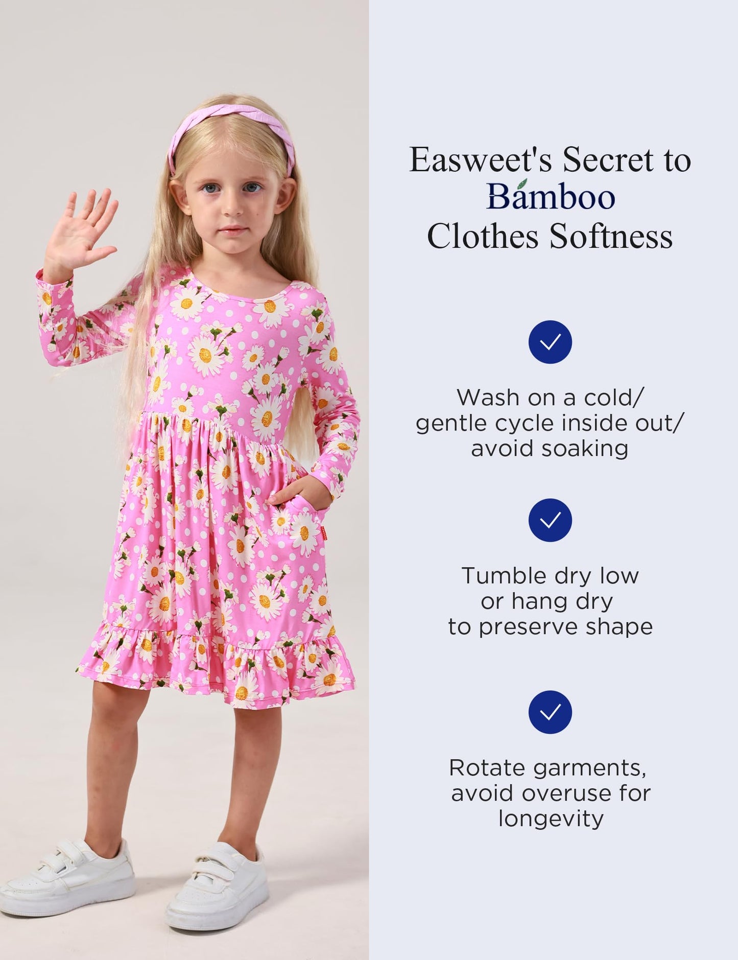 Bamboo Viscose Girls' Long Sleeve Twirl Dress