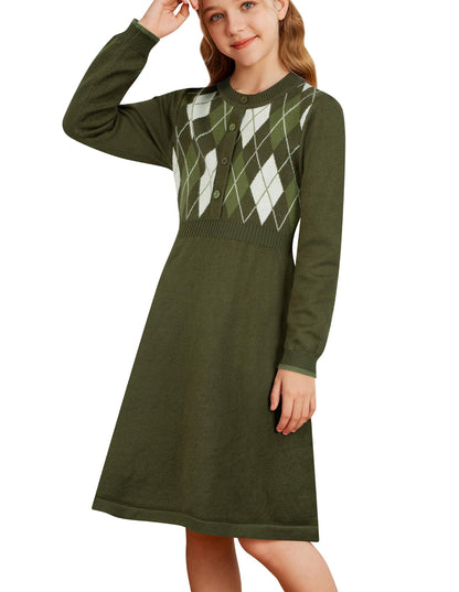 GRACE KARIN Girls' Argyle Knit Sweater Dress