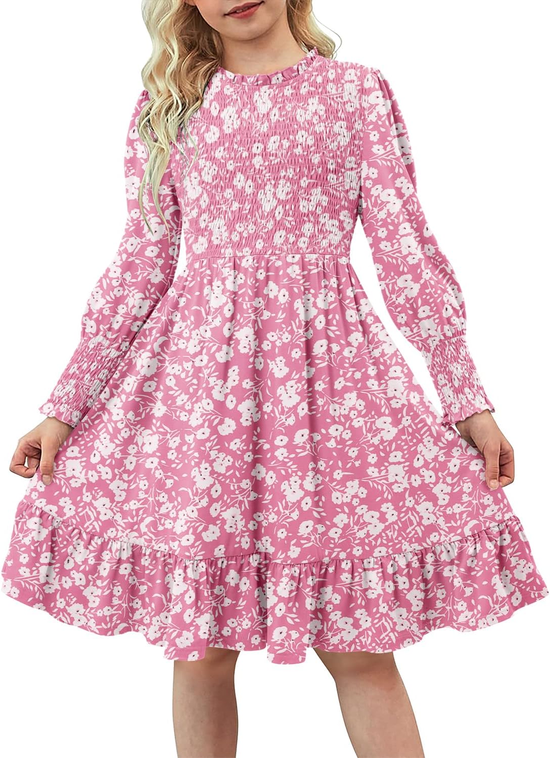 Yoklass Girls' Smocked Puff Sleeve Dress