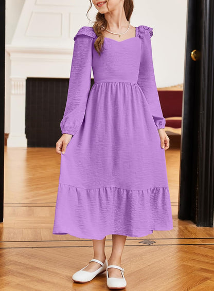 blibean Tween Girls' Embroidered Tie-Back Dress