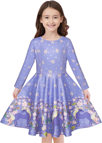 Quedoris Girls' Unicorn Print Twirly Dress