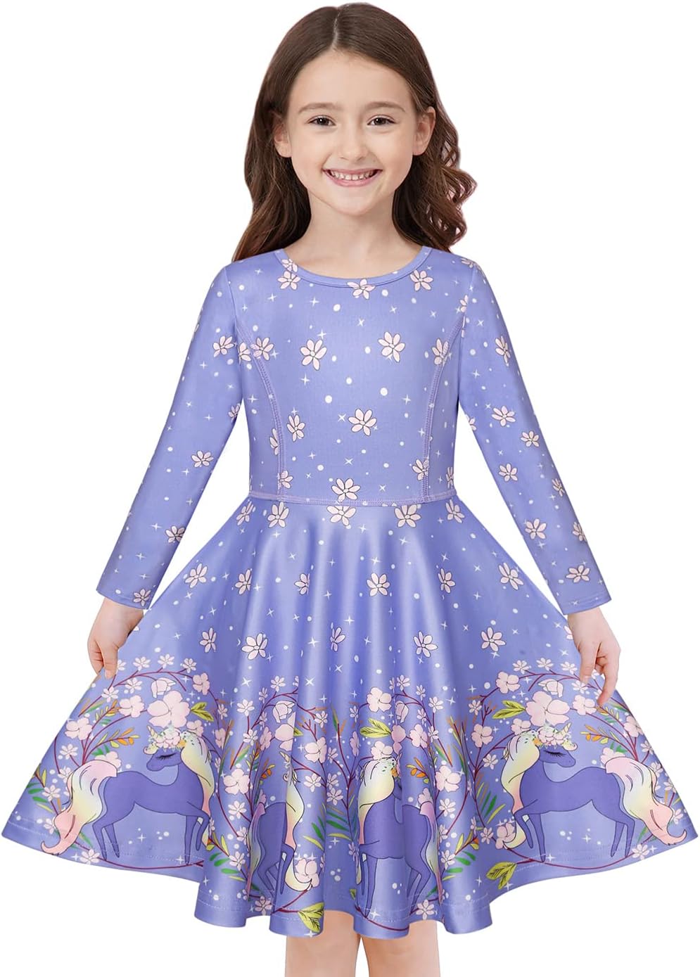 Quedoris Girls' Unicorn Print Twirly Dress