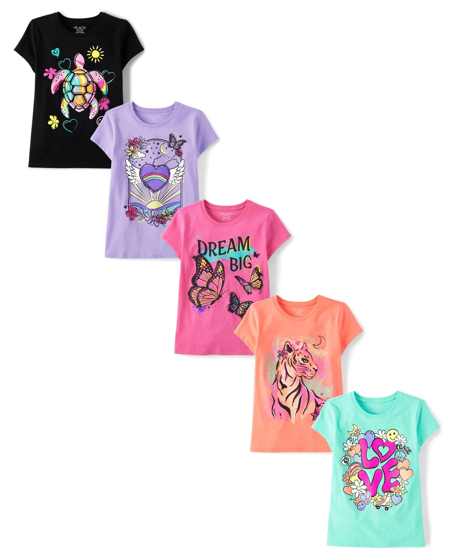 The Children's Place Girls' 5-Pack Graphic T-Shirts