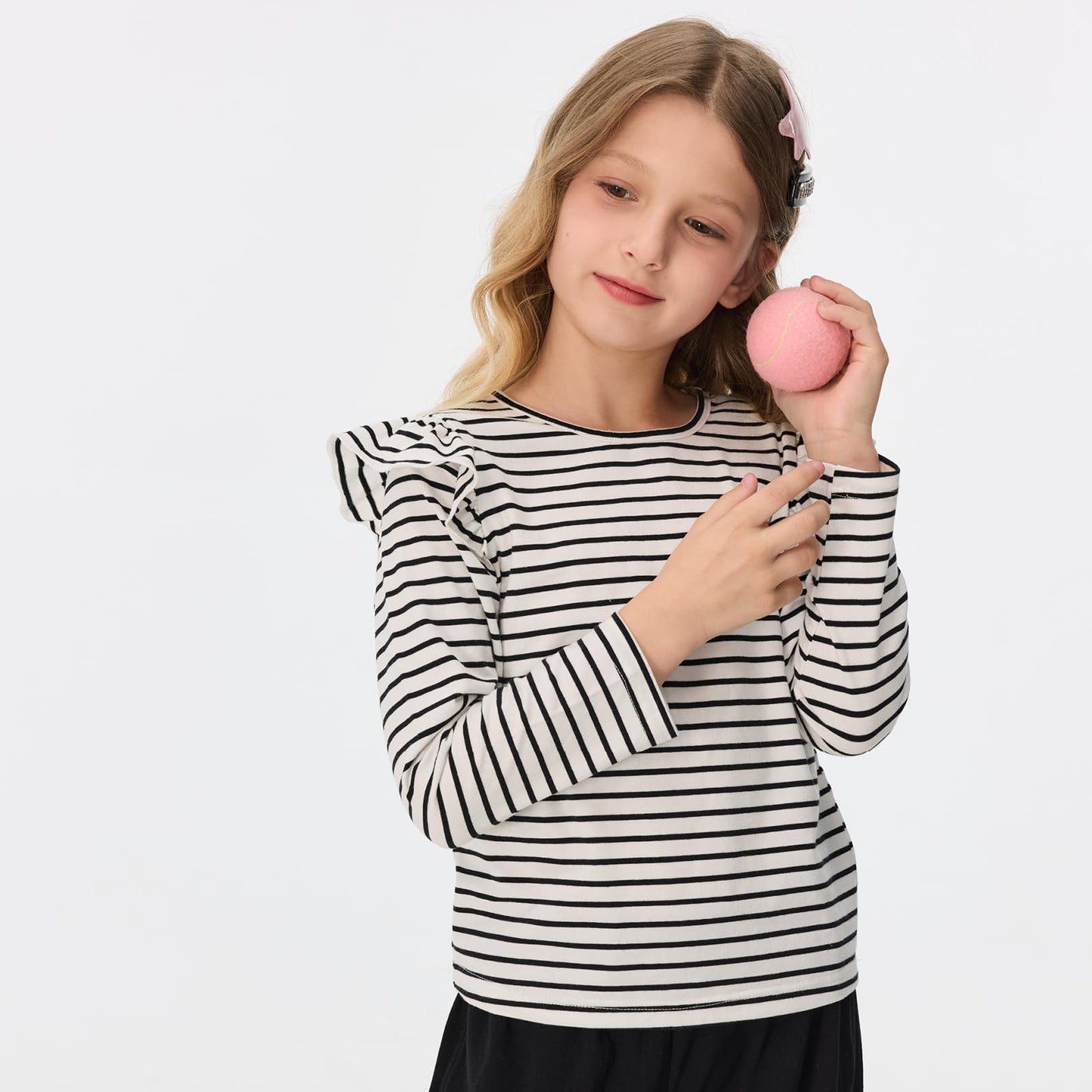 Girls' Striped Ruffle Sleeve T-Shirt