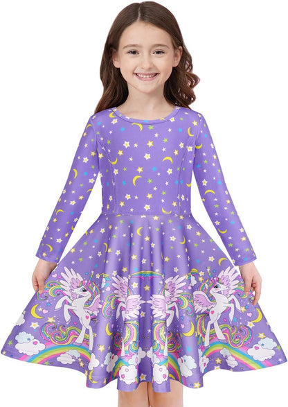 Quedoris Girls' Unicorn Print Twirly Dress