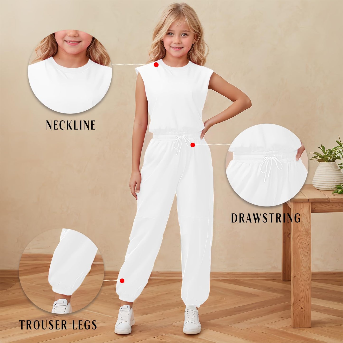 Girls Casual Jumpsuit – Crew Neck Romper with Pockets